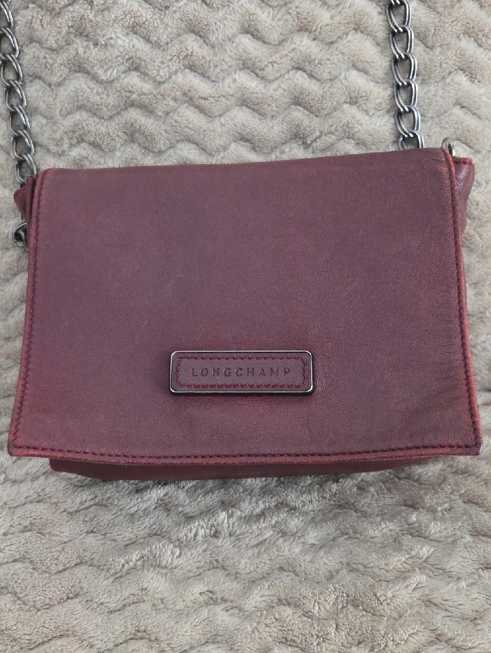 Kate Moss x Longchamp Burgundy Leather Chain Strap Crossbody - Picture 2 of 10